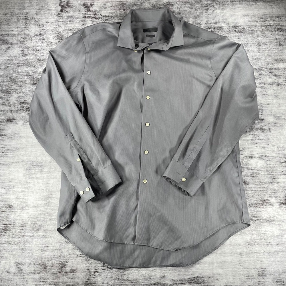 Calvin Klein Mens Gray Slim Fit Non Iron Dress Shirt 17.5 34/35 Long Sleeve